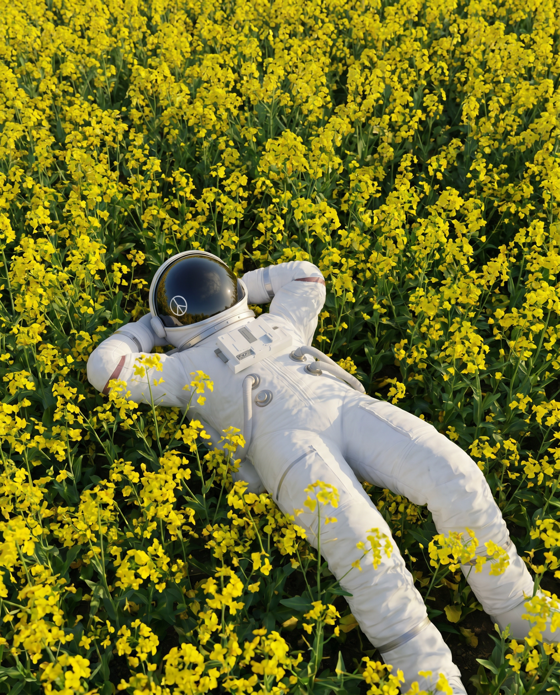Haven spaceman in flower field